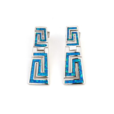925 con la chiave Garnet Stud Meander Opal blu naturale di Sterling Silver Greek   Orecchini per le donne