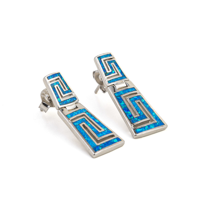 925 con la chiave Garnet Stud Meander Opal blu naturale di Sterling Silver Greek   Orecchini per le donne