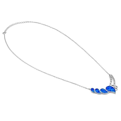 925 con il pendente blu di Opal Anthurium Bouquet Greek del laboratorio di Sterling Silver   Fuoco Opal Jewelry