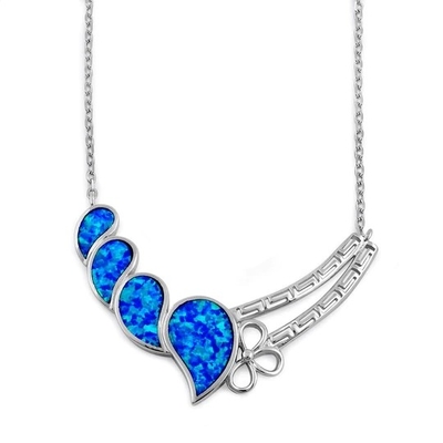 925 con il pendente blu di Opal Anthurium Bouquet Greek del laboratorio di Sterling Silver   Fuoco Opal Jewelry