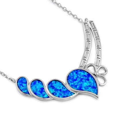 925 con il pendente blu di Opal Anthurium Bouquet Greek del laboratorio di Sterling Silver   Fuoco Opal Jewelry