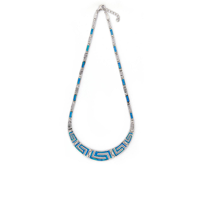925 con il modello unico di Sterling Silver Greek progetta la collana rotonda di meandro opalino di Bule