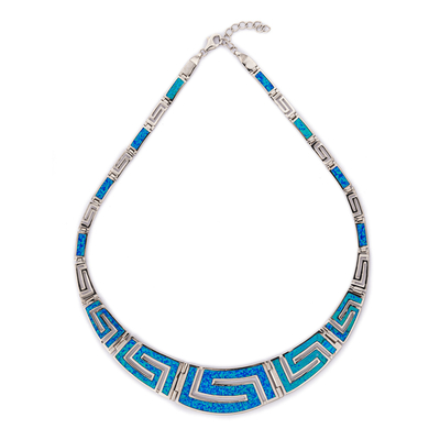 925 con il modello unico di Sterling Silver Greek progetta la collana rotonda di meandro opalino di Bule