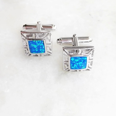 925 con il meandro opalino greco e Emerald Square Cufflink Earrings di Sterling Silver Bule