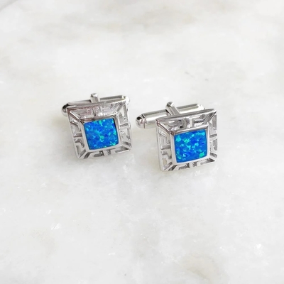 925 con il meandro opalino greco e Emerald Square Cufflink Earrings di Sterling Silver Bule