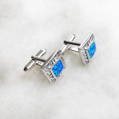 925 con il meandro opalino greco e Emerald Square Cufflink Earrings di Sterling Silver Bule