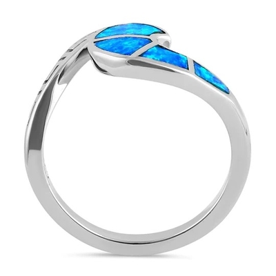 Progettazione moderna Opal Ring For Women blu di Wave di chiave di meandro del greco antico di Sterling Sliver 925