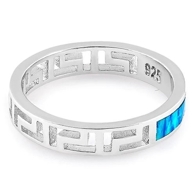 Progettazione moderna Opal Ring For Women blu di Wave di chiave di meandro del greco antico di Sterling Sliver 925