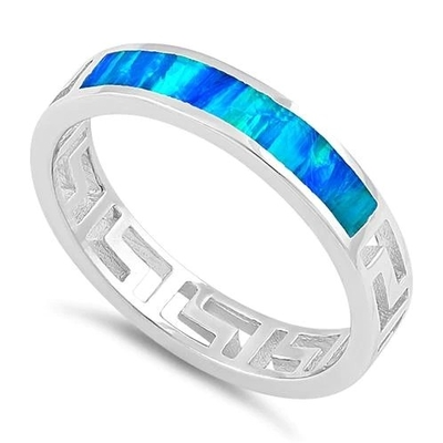 Progettazione moderna Opal Ring For Women blu di Wave di chiave di meandro del greco antico di Sterling Sliver 925