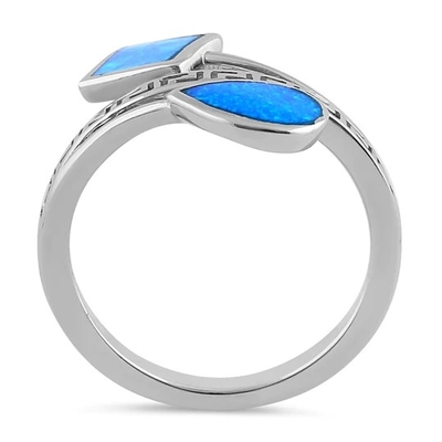 Progettazione moderna Opal Ring For Women blu di Wave di chiave di meandro del greco antico di Sterling Sliver 925