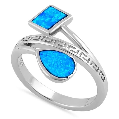 Progettazione moderna Opal Ring For Women blu di Wave di chiave di meandro del greco antico di Sterling Sliver 925