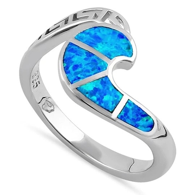 Progettazione moderna Opal Ring For Women blu di Wave di chiave di meandro del greco antico di Sterling Sliver 925