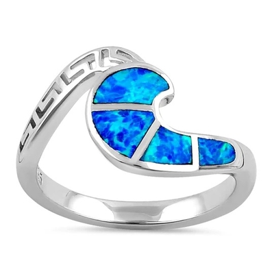 Progettazione moderna Opal Ring For Women blu di Wave di chiave di meandro del greco antico di Sterling Sliver 925