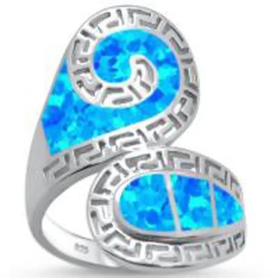 Gioielli blu di Sterling Silver Ring Blue Opal del solido 925 di Opal Greek Key Design Wraparound per gli uomini