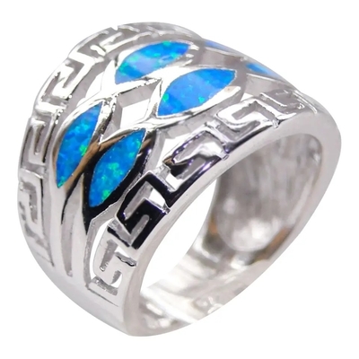 Gioielli blu di Sterling Silver Ring Blue Opal del solido 925 di Opal Greek Key Design Wraparound per gli uomini