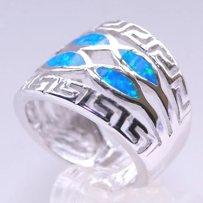 Gioielli blu di Sterling Silver Ring Blue Opal del solido 925 di Opal Greek Key Design Wraparound per gli uomini