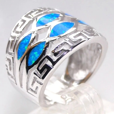 Gioielli blu di Opal Greek Key Design Wraparound 925 Sterling Silver Ring Handmade Opal per le donne