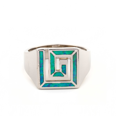 Gioielli blu di Opal Greek Key Design Wraparound 925 Sterling Silver Ring Handmade Opal per le donne