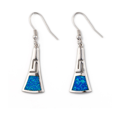 Retro Opal Greek Key Dangle Earrings gioielli blu di qualità di 925 Sterling Silver Meander Modern Design