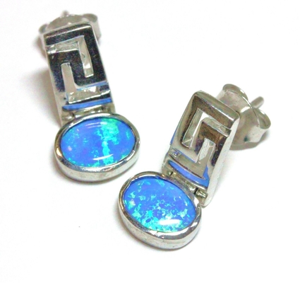 Retro Opal Greek Key Dangle Earrings gioielli blu di qualità di 925 Sterling Silver Meander Modern Design