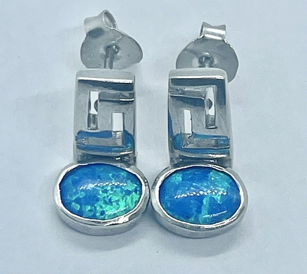 Retro Opal Greek Key Dangle Earrings gioielli blu di qualità di 925 Sterling Silver Meander Modern Design