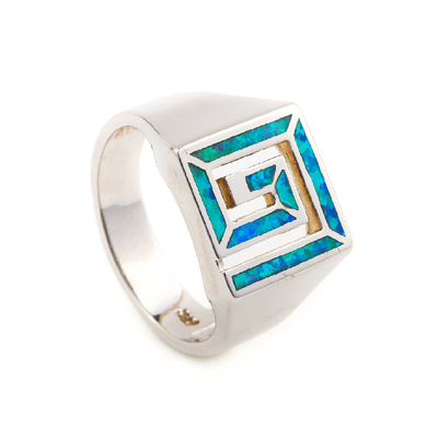 Retro cerchio o quadrato chiave greco Opal Ring For Women di progettazione