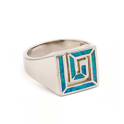 Retro cerchio o quadrato chiave greco Opal Ring For Women di progettazione