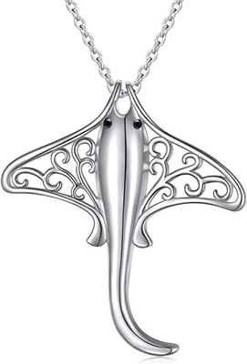 Collana di Sterling Silver Stingray Necklace Manta Ray Turtle Dolphin Charm Tortoise dell'albero 925 di signora