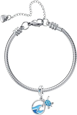 Stelle marine &amp; mare tropicali Shell Hanging Charm - 925 Sterling Silver Beads - braccialetto europeo di incanto della perla di stile