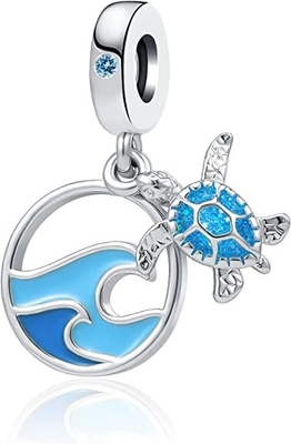 Stelle marine &amp; mare tropicali Shell Hanging Charm - 925 Sterling Silver Beads - braccialetto europeo di incanto della perla di stile