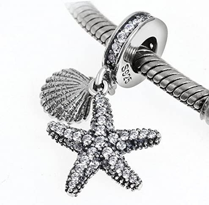 Stelle marine &amp; mare tropicali Shell Hanging Charm - 925 Sterling Silver Beads - braccialetto europeo di incanto della perla di stile