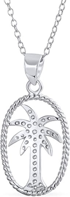 Sorriso d'argento - collana solida del pendente dell'albero di Sterling Silver Beautiful Tropical Palm, con la catena d'ancoraggio 17.5inch per le donne