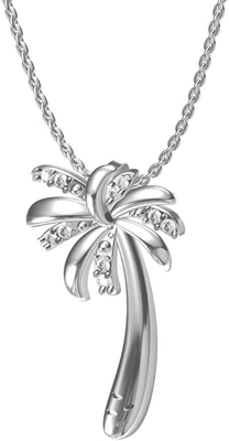 Sorriso d'argento - collana solida del pendente dell'albero di Sterling Silver Beautiful Tropical Palm, con la catena d'ancoraggio 17.5inch per le donne
