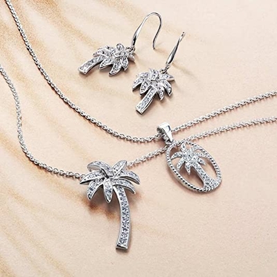 Sorriso d'argento - collana solida del pendente dell'albero di Sterling Silver Beautiful Tropical Palm, con la catena d'ancoraggio 17.5inch per le donne