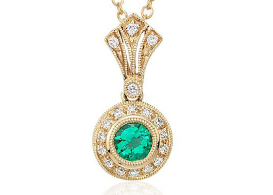 pendente verde smeraldo verde naturale di 4mm, stile del ODM Diamond Halo Pendant Vintage Inspired