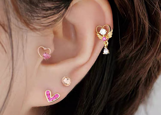 oro Diamond Cartilage Earrings, OEM di 0.126ct 14k degli orecchini dell'elica di piercing 14pcs