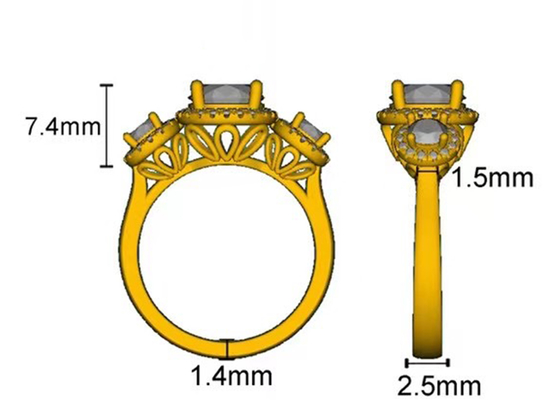 Tipo di pietra RD7MM di alone 2.1ct 3 Diamond Engagement Ring Prong Setting