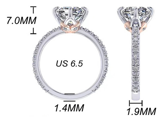 Oro bianco Diamond Ring, anello di fidanzamento 8.13×7.87×5.13mm dell'OEM 18k del taglio del cuscino