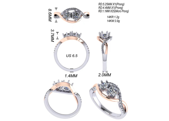 ODM romantico di carati d'argento 2 Tone Color dell'anello 9 del taglio rotondo 9K per nozze