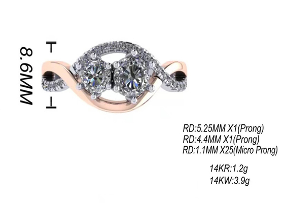 ODM romantico di carati d'argento 2 Tone Color dell'anello 9 del taglio rotondo 9K per nozze