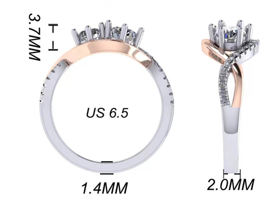 ODM romantico di carati d'argento 2 Tone Color dell'anello 9 del taglio rotondo 9K per nozze