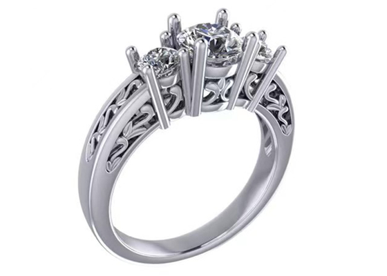 gioielli dell'oro solido di 0.8ct 14k, forcone che mette RD5.85mm Diamond Three Stone Ring