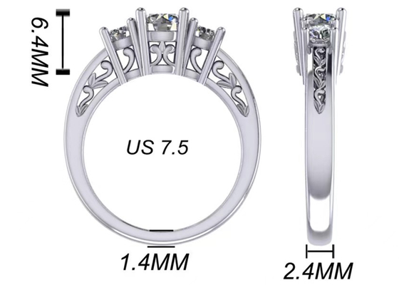gioielli dell'oro solido di 0.8ct 14k, forcone che mette RD5.85mm Diamond Three Stone Ring