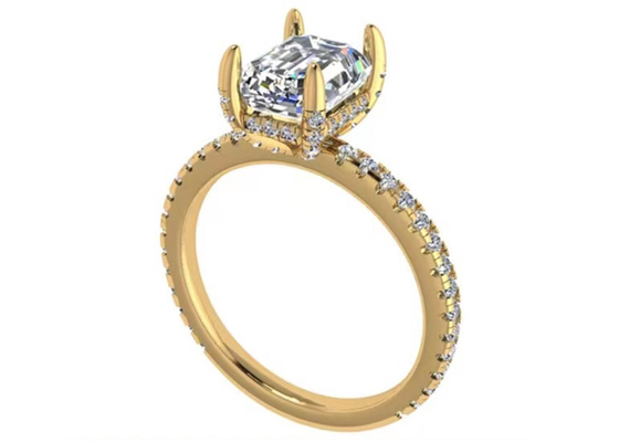 OEM naturale del diamante di dimensione di Emerald Cut 18K Rose Gold Ring Wiith 7.58×5.83mm