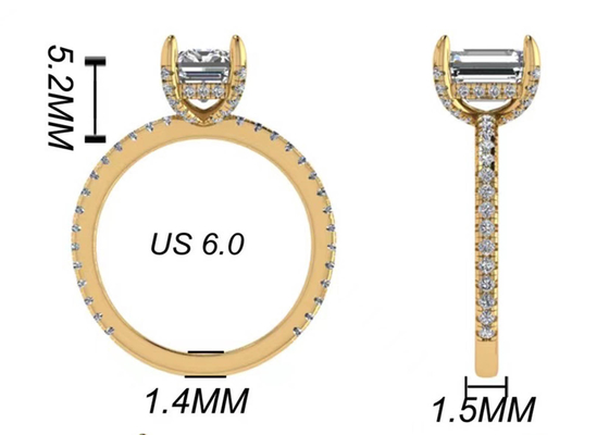 OEM naturale del diamante di dimensione di Emerald Cut 18K Rose Gold Ring Wiith 7.58×5.83mm