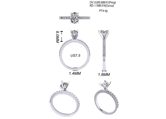 Dimensione ovale del peso OV8×6MM di Diamond Ring 2.45g di carati del taglio rotondo 1,5 per l'impegno