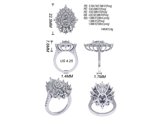 il colore classico di Diamond Engagement Ring White Gold di alone di 1.5ct 49pcs ha placcato il ODM