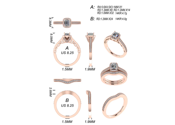 i gioielli dell'oro solido di 0.8ct 14K, sono aumentato anello di fidanzamento dell'oro hanno messo RA5.6×4.5MM