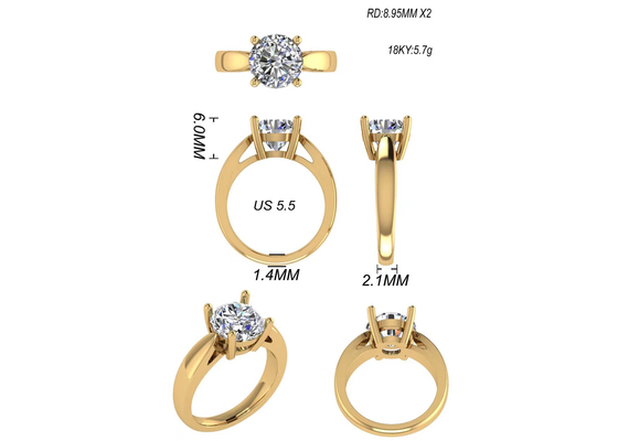 Gioielli dell'oro solido dell'incastonatura 14K, solitario naturale rotondo Diamond Rings del taglio 2.7ct