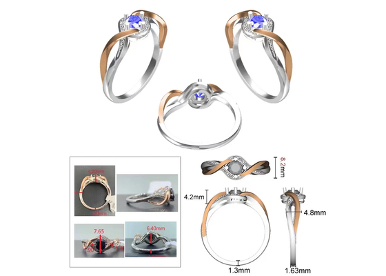 L'incrocio dei gioielli dell'oro solido dei gioielli 14K di Tanzanite lega la pietra principale di RD6.4MM